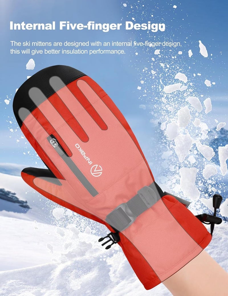 INPAKO Winter Ski Mittens Men Women, 3M Thinsulate Waterproof Mittens with Inside Glove Liners, Touchscreen Snowboarding Gloves, 5-Layer Thermal Warm Cold Weather Snow Gloves for Skiing, Snowboard - Image 5